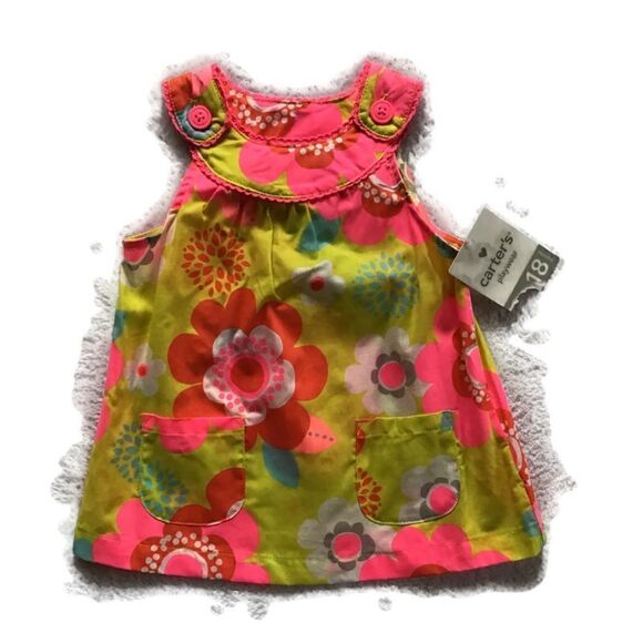 Carters Neon Floral Print Button Bib Tank Top - Picture 1 of 7